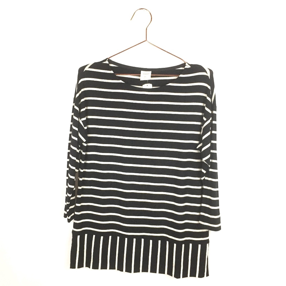 New Soma XS Shirt Black White Striped 3/4 Sleeves